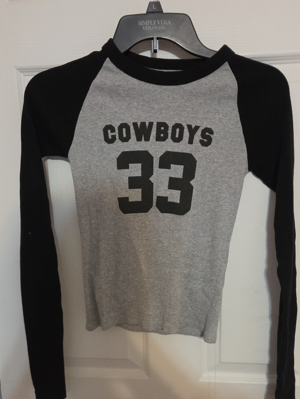 Cowboys 33 Bella Cowboy Raglan Long-Sleeve Tee - Black & Gray
